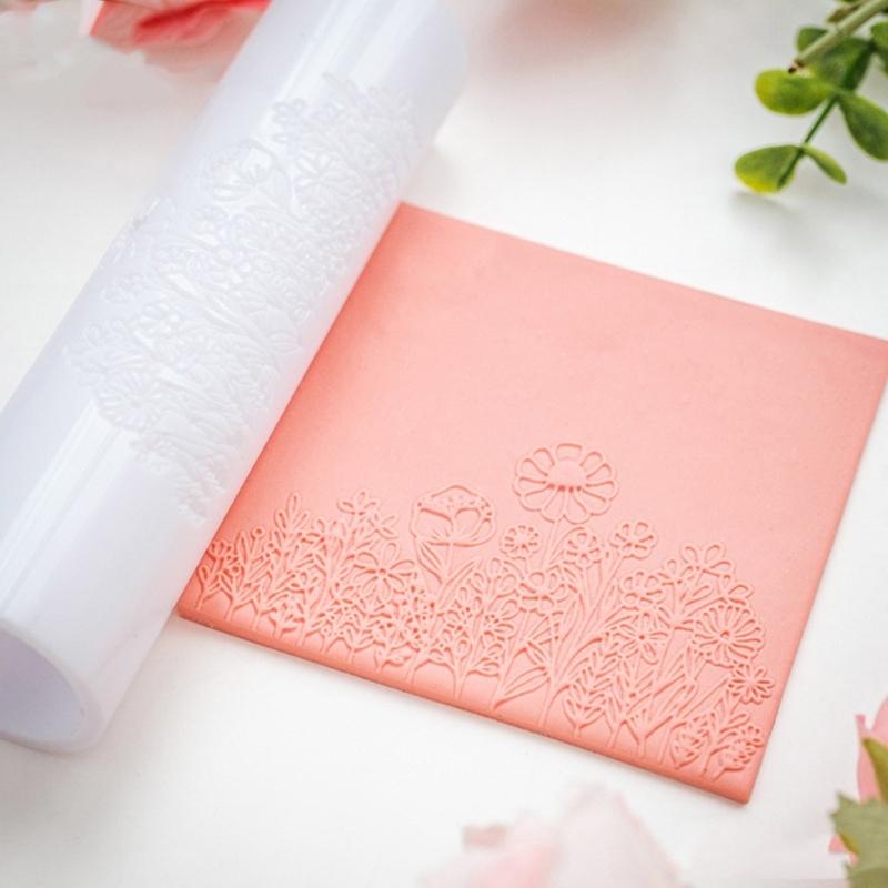 Ergonomic Floral Pattern Clay Embossing Roller For Polymer Jewelry Making Earrings Crafting Supplies Rolling Pin