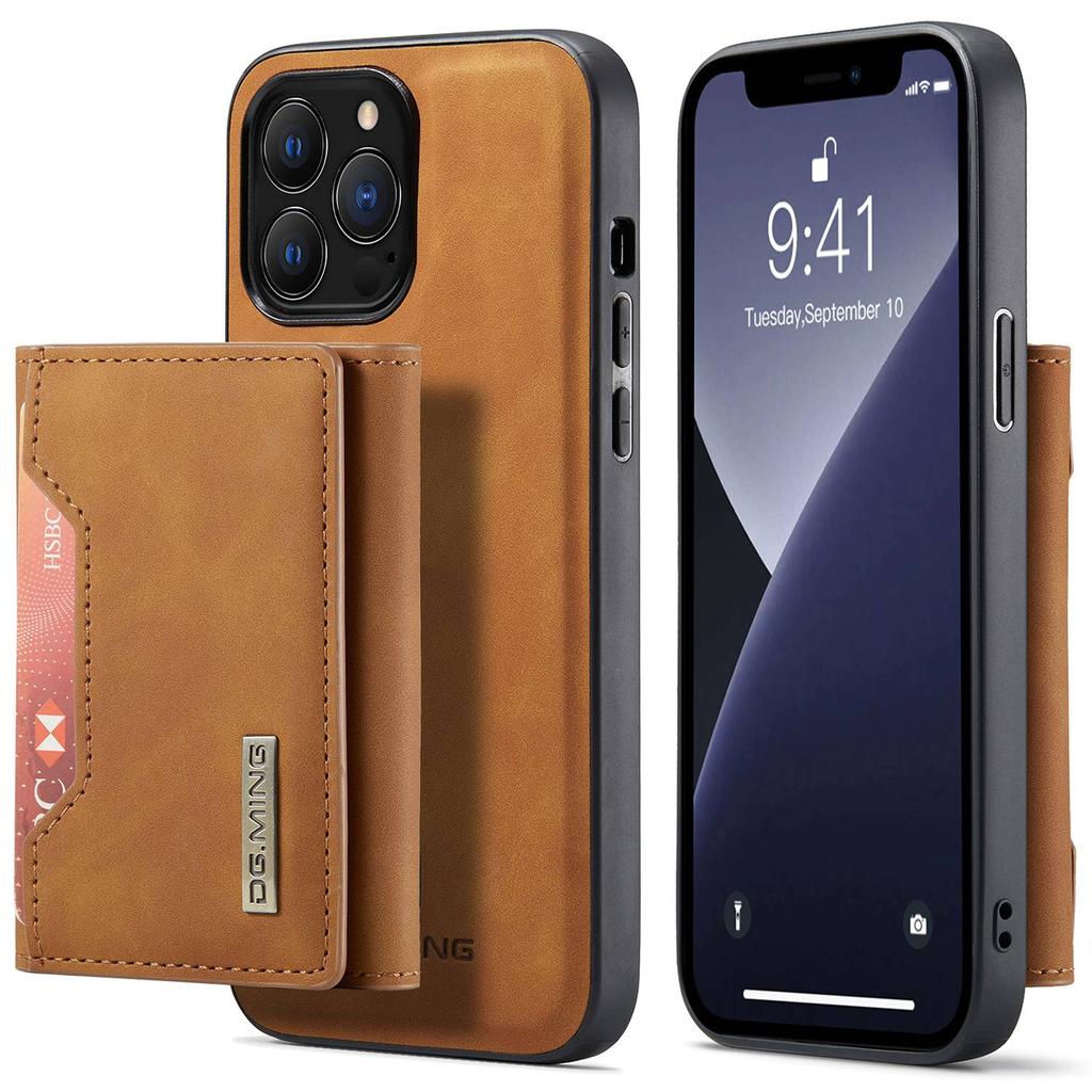 DG.MING M2 Series for iPhone 15 Pro Anti-Drop Kickstand Case PU+PC+TPU Magnetic Wallet Phone Cover