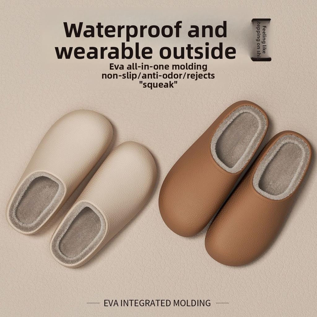 Unisex EVA One-Piece Plush Slippers, Windproof Waterproof Warm Fleece Lined Non-slip Cozy Indoor House Shoes Women Men