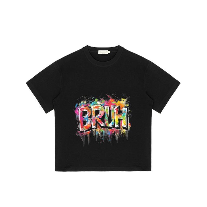 Black T-Shirt with Colorful Bruh Graffiti Print for Casual Wear