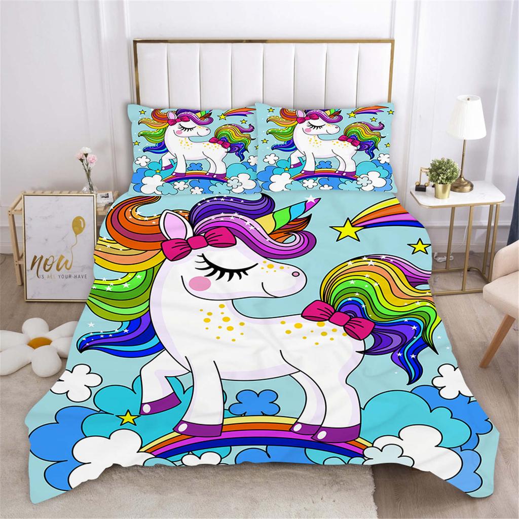 Unicorn 3-Piece 1 Quilt Cover One Piece Bedding Set Comforte Luxus Exquisite Birthday Gift 100% Polyester Home Decor
