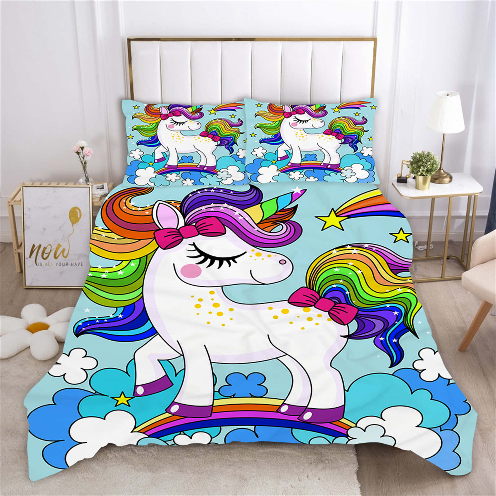 

Unicorn 3-Piece 1 Quilt Cover One Piece Bedding Set Comforte Luxus Exquisite Birthday Gift 100% Polyester Home Decor EU Single(135*200cm)3pcs