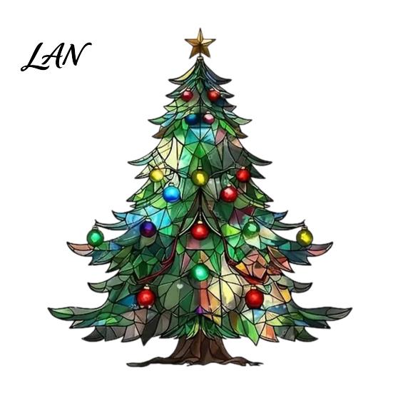 Indoor Outdoor Festive Decor Christmas Suncatcher, Stained Glass Style Window Hanging Ornament, Cute Cat Santa Decorative Sun Catcher Gift Claus
