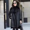 Autumn Winter Women's Leather Coat Thick Warm Mid-length Fleece-lined PU Leather Coat