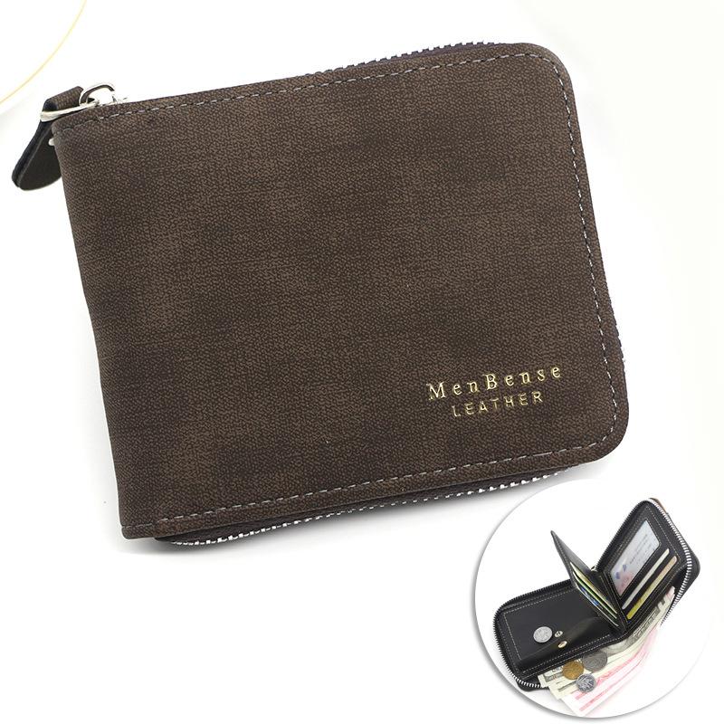 Schoolbag New Men's Wallet Fashion Large Capacity Pu Matte Men's Zipper Wallet Short Wallet Wallet Wallet Directly from the Manufacturer