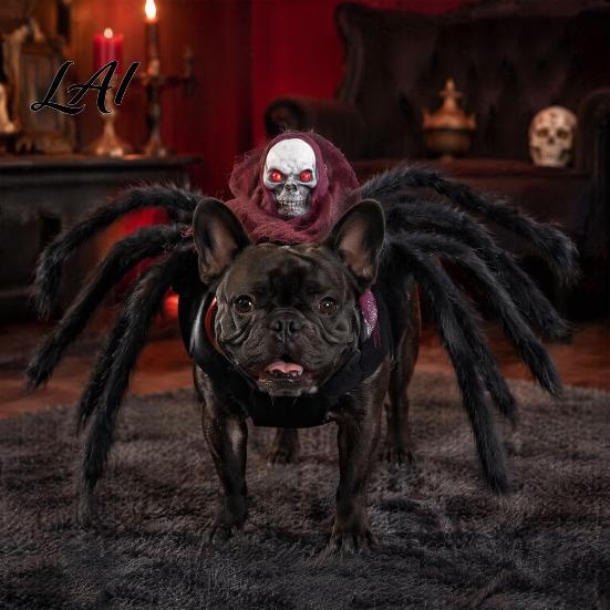 Lightweight Pet Cosplay Costume for Halloween Spider Costume Cat Outfit with Skull Face Black Adjustable Suit Pets Holiday Apparel Cats Dogs