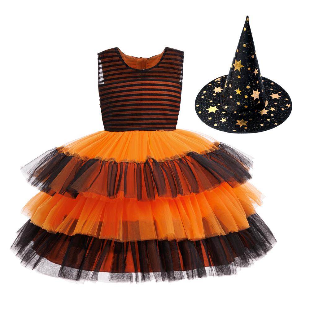 Halloween Princess Striped Irregular Puff Mesh Skirt - Witch Costume