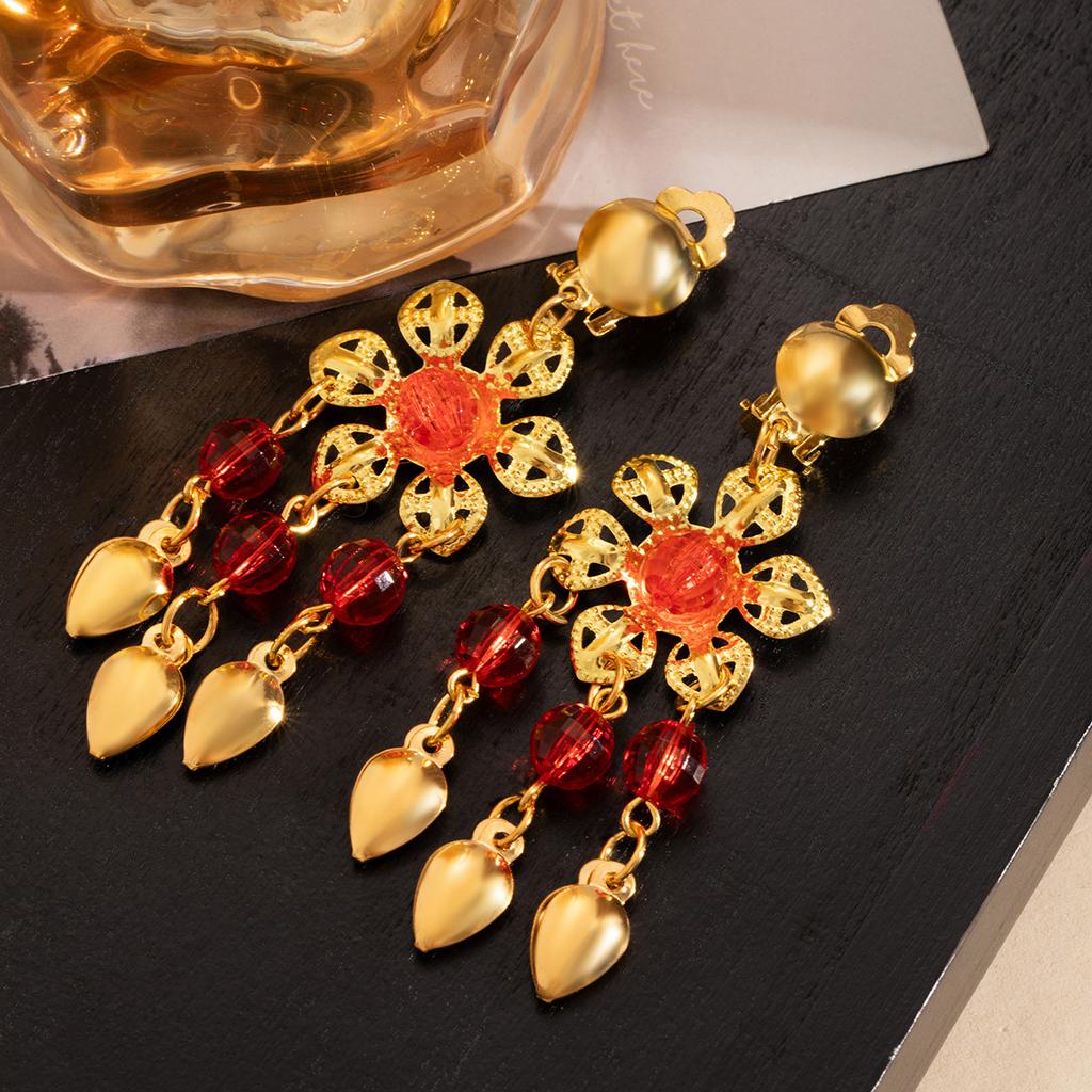 Orecchini a clip da ballo con frange, dorati indiani, cavi, incastonati di diamanti, stile etnico, retrò, lusso leggero, moda, orecchini atmosferici per donna