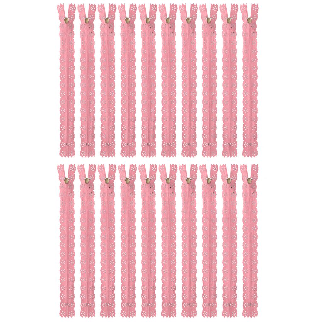 20Pcs 20CM DIY Nylon Lace Zippers Coil Flower Zipper for Sewing Wedding Dress CraftsPink