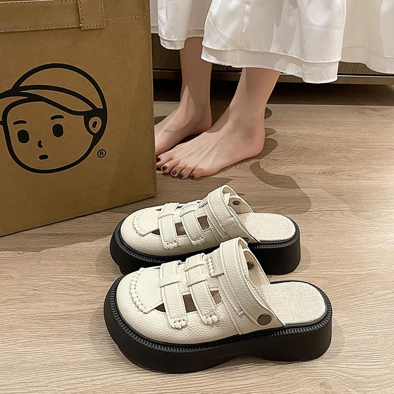 

Босоножки Baotou женские летние новые туфли с дырочками двойного ношения полые на толстой подошве полушлепанцы женские 40