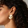 European & American Irregular Geometric Pearl Stud Earrings with Metal Pleated Round Discs