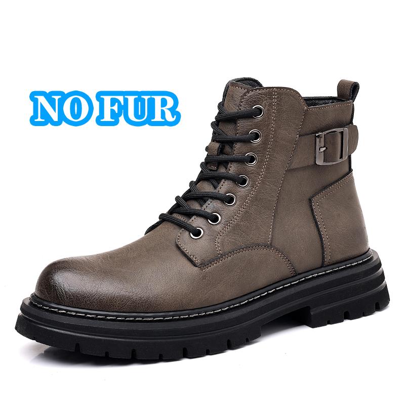 Fashion Men's Genuine Leather Boots High Quality High-top Man Walking Shoes Plus Velvet To Keep Warm Motorcycle Boots Non-slip Men Botas