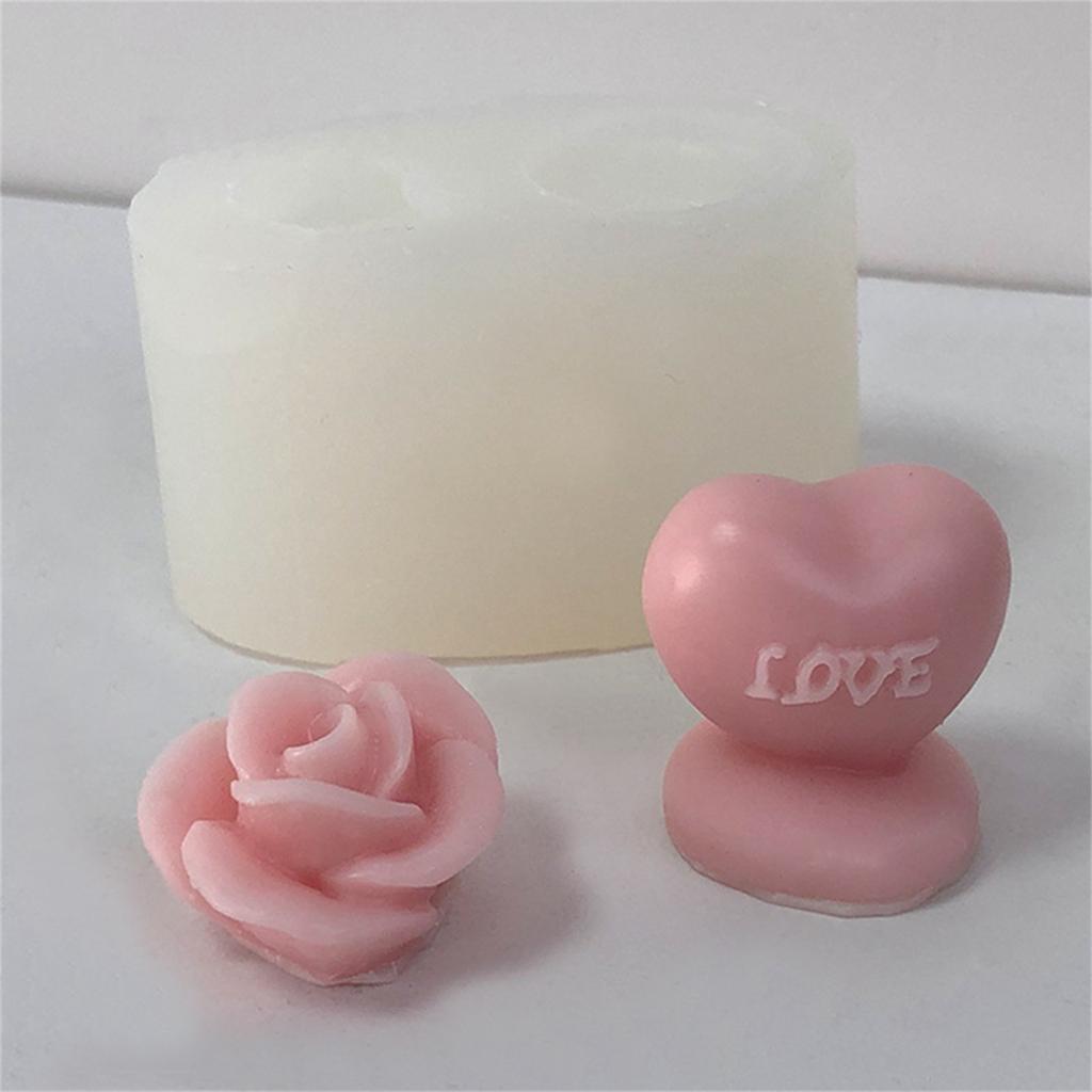 Heart Shaped Candle Mold Rose Candle Silicone Mold for DIY Candle Soap Plaster Ornament Cake Fondant Decoration