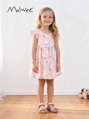 Malwee Girls' Summer Princess Dress - Stylish Round Neck Short Sleeve