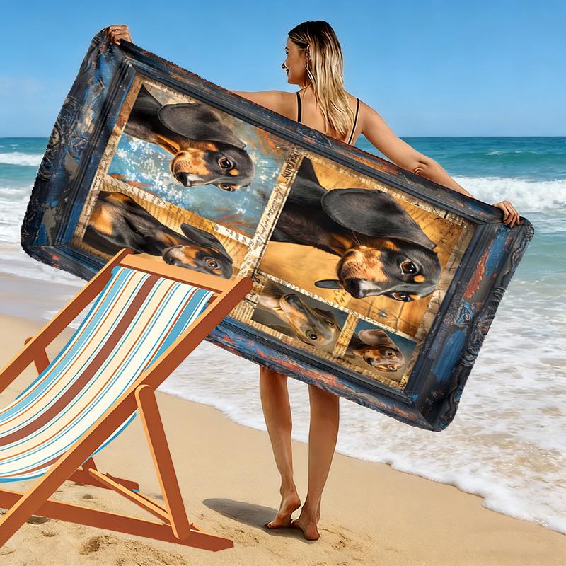 Dackel Puzzle Print Strandtuch, Großes Weiches Schnelltrocknendes Handtuch für Strand Camping Schwimmen