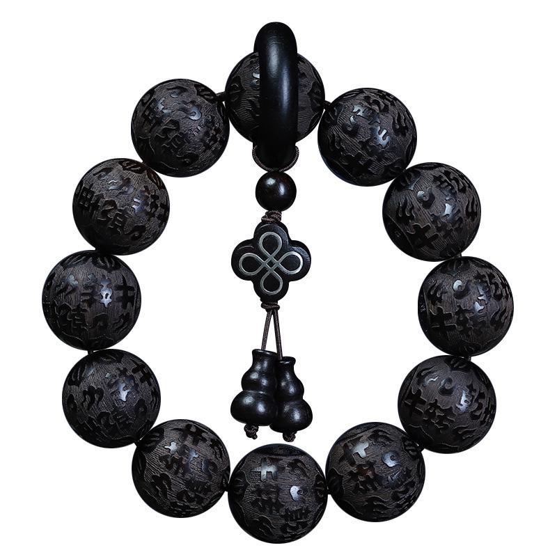 Exquisite 20mm Ethnic Buddhist Bead Bracelet with 12 Carved Beads, Unisex Rosary Pendant Style