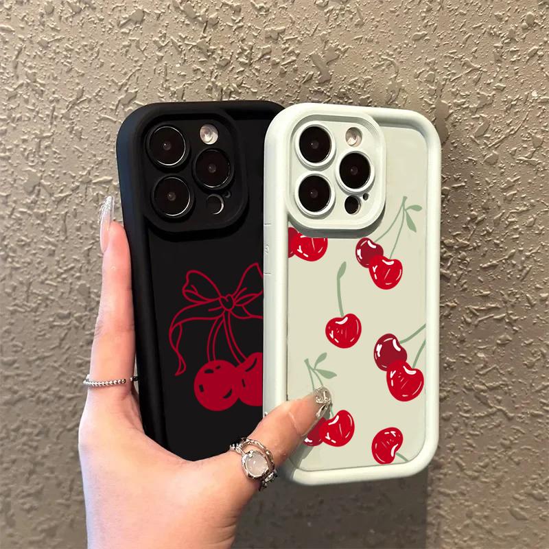 Cute Red Cherry Phone Case For iPhone 16 15 14 13 12 11 Pro Max 7 8 Plus 16E X XS XR SE 2020 Shockproof Silicone Soft Cover