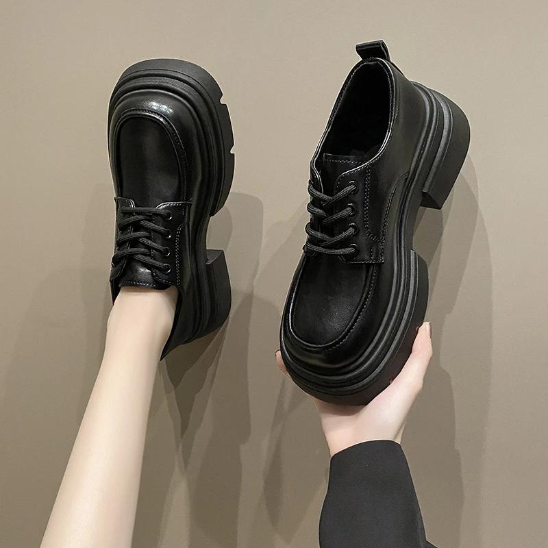 Fashion Casual Platform Ladies Shoes 2024 High Quality Loafers Women's High Heels Fashion Round Toe Pumps Women Med Heel Shoes Women