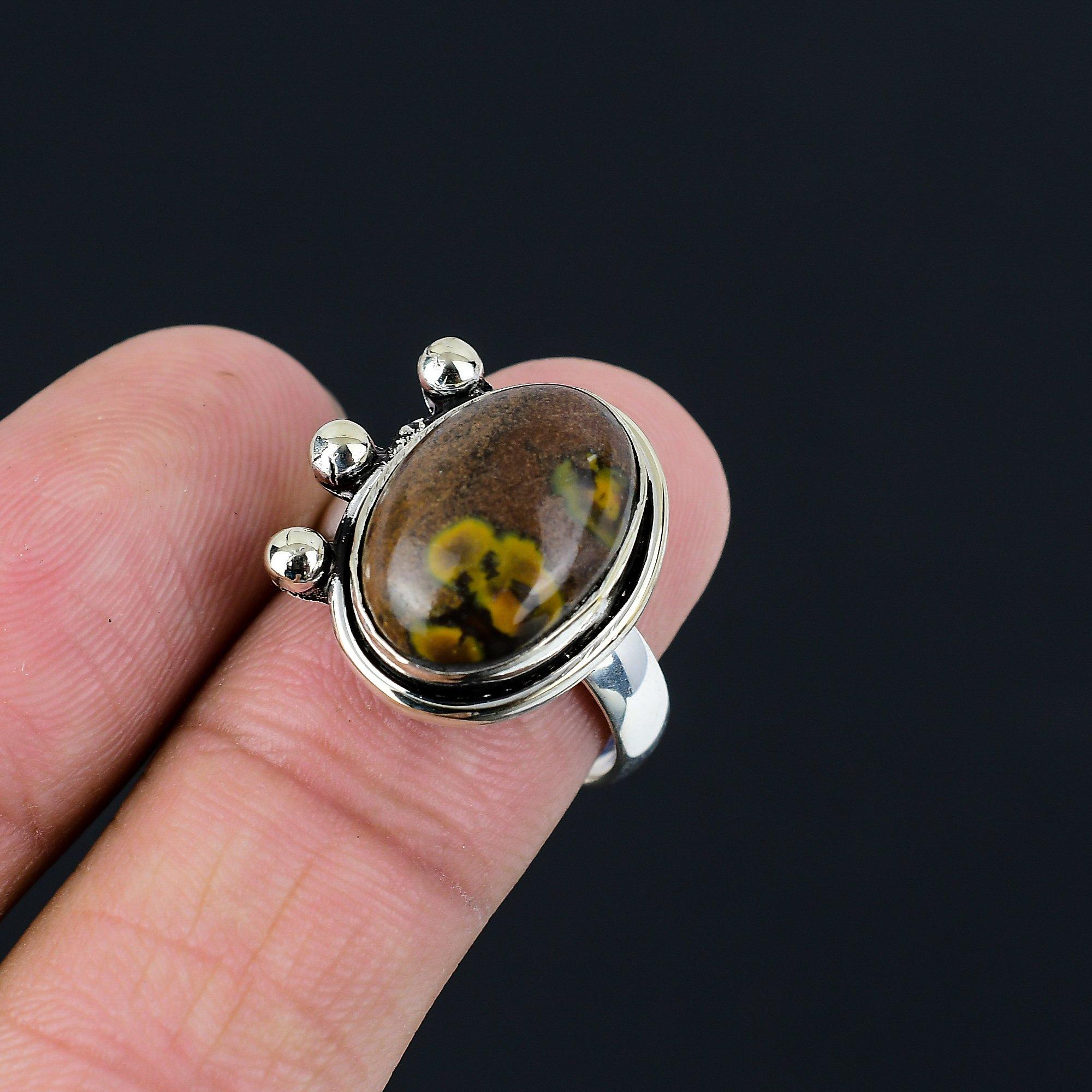 

Sterling Silver Fruit Jasper Stone Engagement Boho Solitaire Ring Jewelry Size 9 9