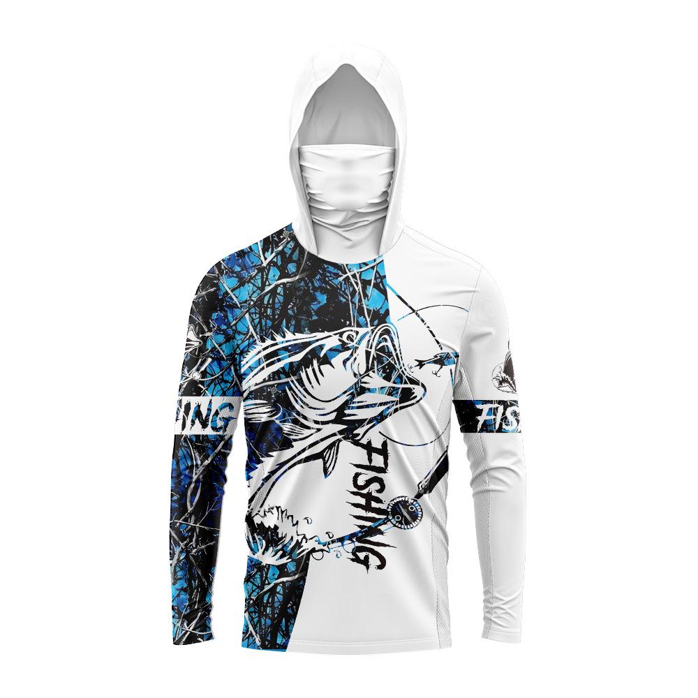 Camouflage Long Sleeve Quick-Dry Fishing Shirt with Sun Protection Hood and Mask