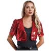 Womens Glitter Sequin Crop Jacket Short Sleeve Open Front Shiny Clubwear Party Outerwear Evening Cover Up