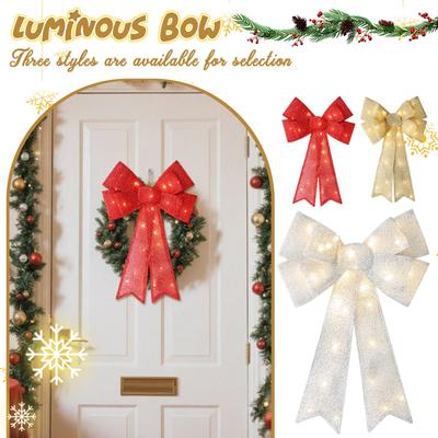 Schleife Vormontierte Weihnachtsbow-Dekoration, LED-Feiertagsdekoration für Innen/Außen, Batteriebox für Außen
