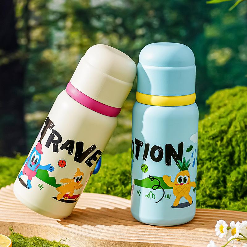Children's Thermos Cup, Student Portable 316 Stainless Steel with Lid, Straight Drinking Cup, Cute and Fun Graffiti Water Bottle