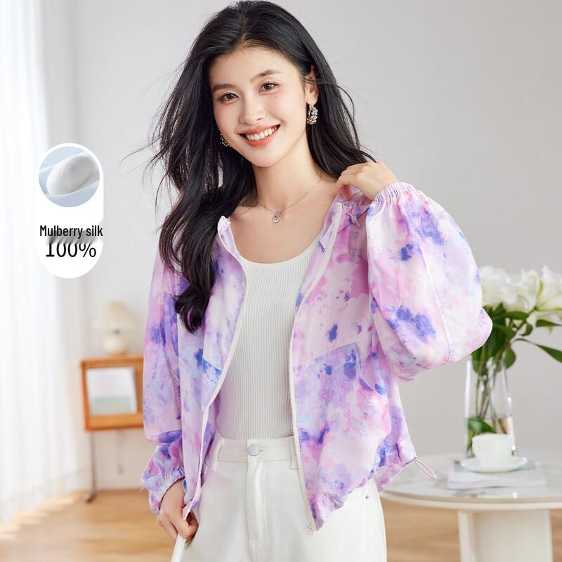 

Женская куртка на молнии из 100% шелка тутового дерева с принтом 2XL