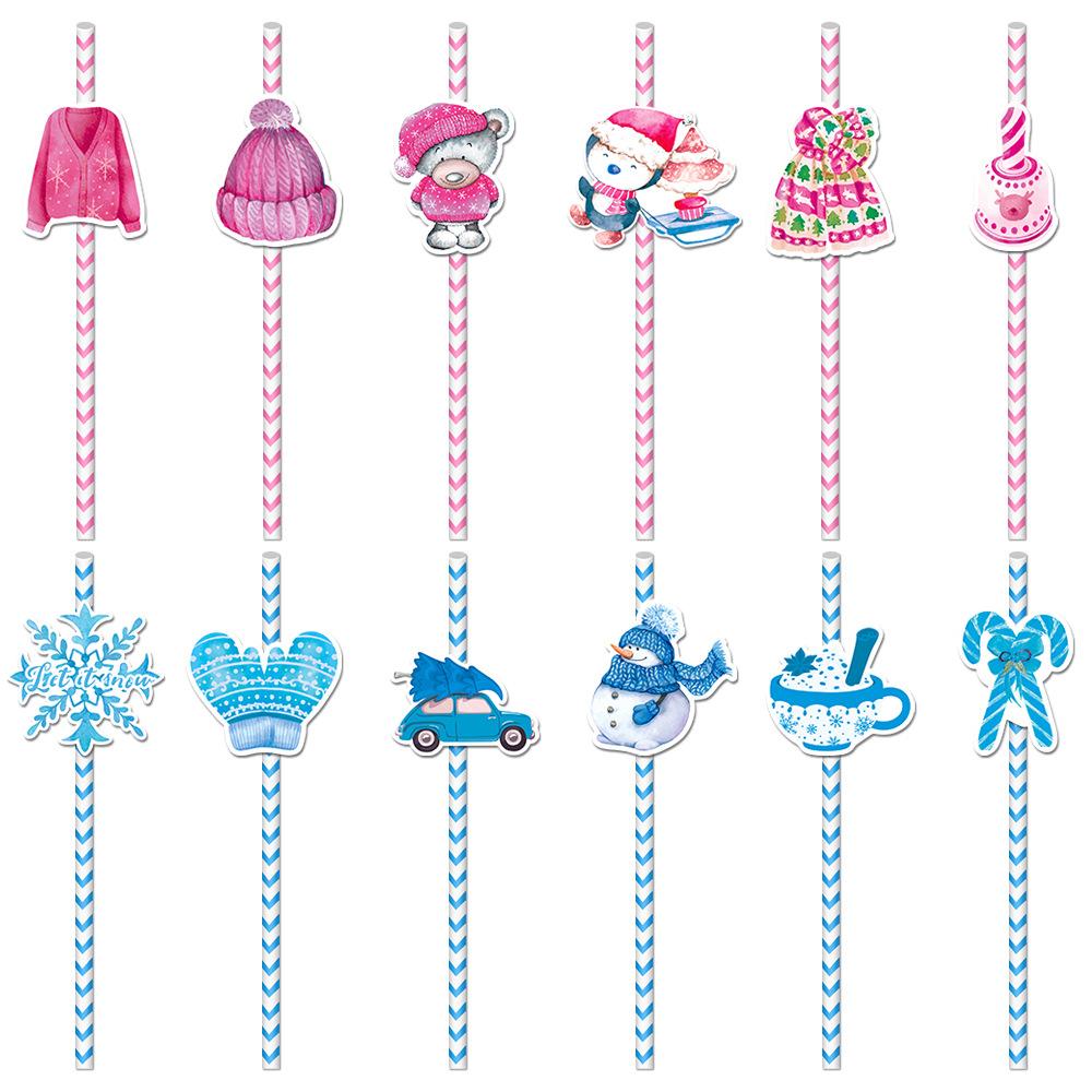New Styles, Christmas, Cartoon Snowman, Plugins, Party Decorations, Beverage Straws, Disposable Paper Straws, Decorative Items