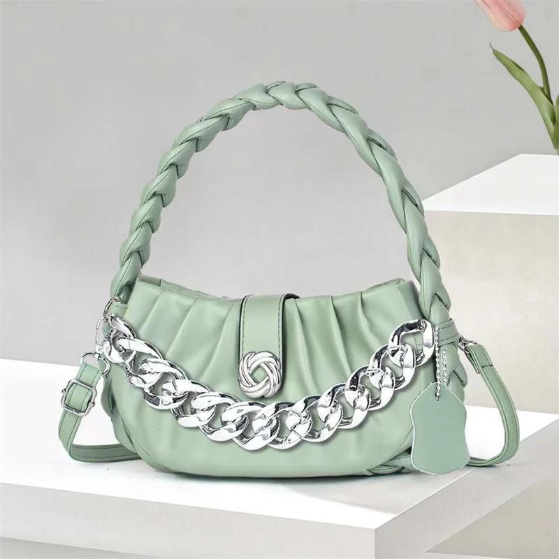 Damen Plissierte PU-Taschen mit weichem Griff, solide Top-Griff-Taschen, plissierte Teigkugel, hochwertige modische Tasche