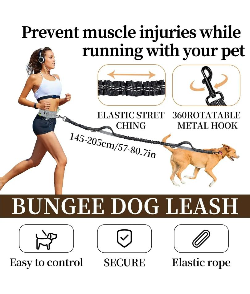Waist Dog Hands Free Dogs Leash, Waist Running Leash with Zipper, Walking Pouch for Dog Walking, Reflective Dual Padded Handles