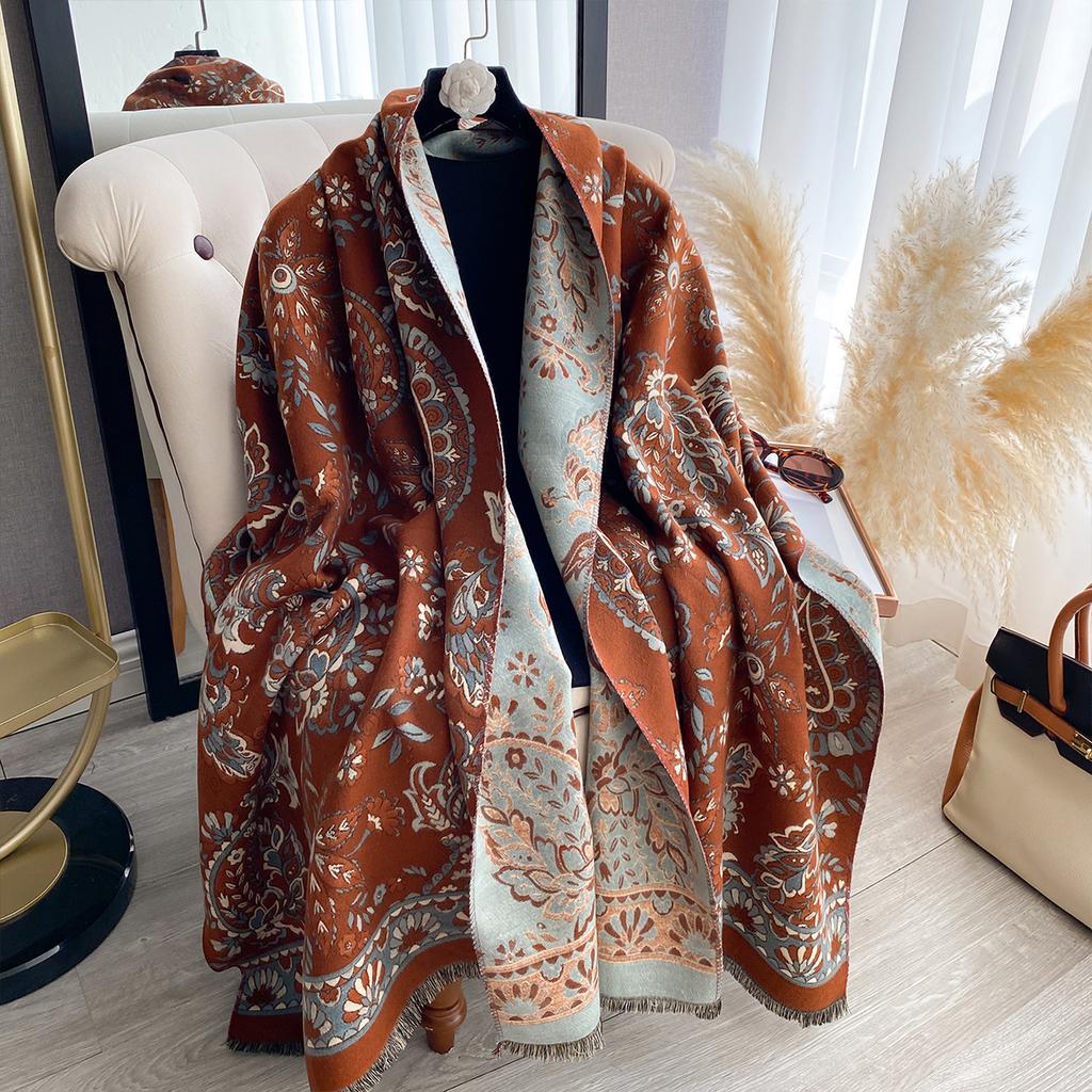 Neue Modemarke Blumen Schal Damen Wärmer Winter Pashmina Nationalstil Schals Stolen Weiblich Dicke Decke Wickeltücher Foulard