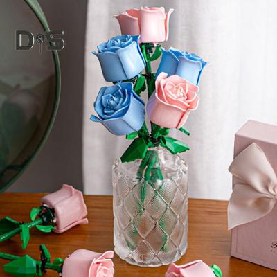 1 Set Baustein Rose Zweig DIY Handgemachte Bunte Blume Block Montage Spielzeug Kunststoff Blumen Pflanzen Dekoration Kinder Erwachsene Mädchen Geschenk