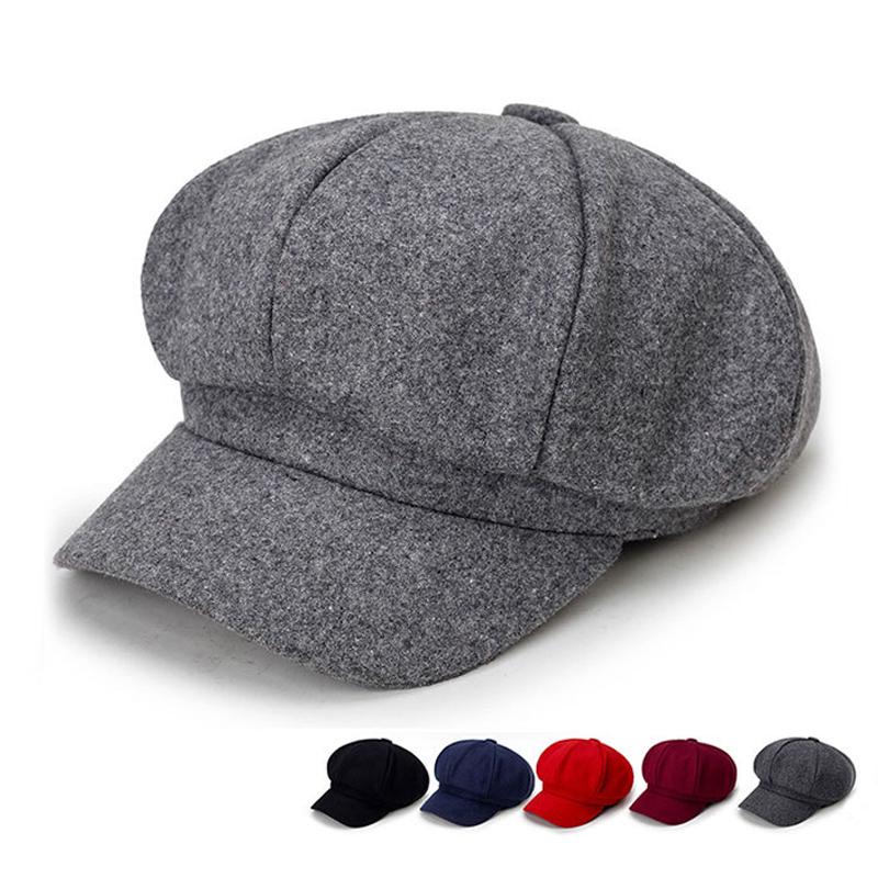 

Woolen solid color beret fashion outdoor cotton hat autumn and winter windproof hats men s and women s universal caps темно-сірий колір
