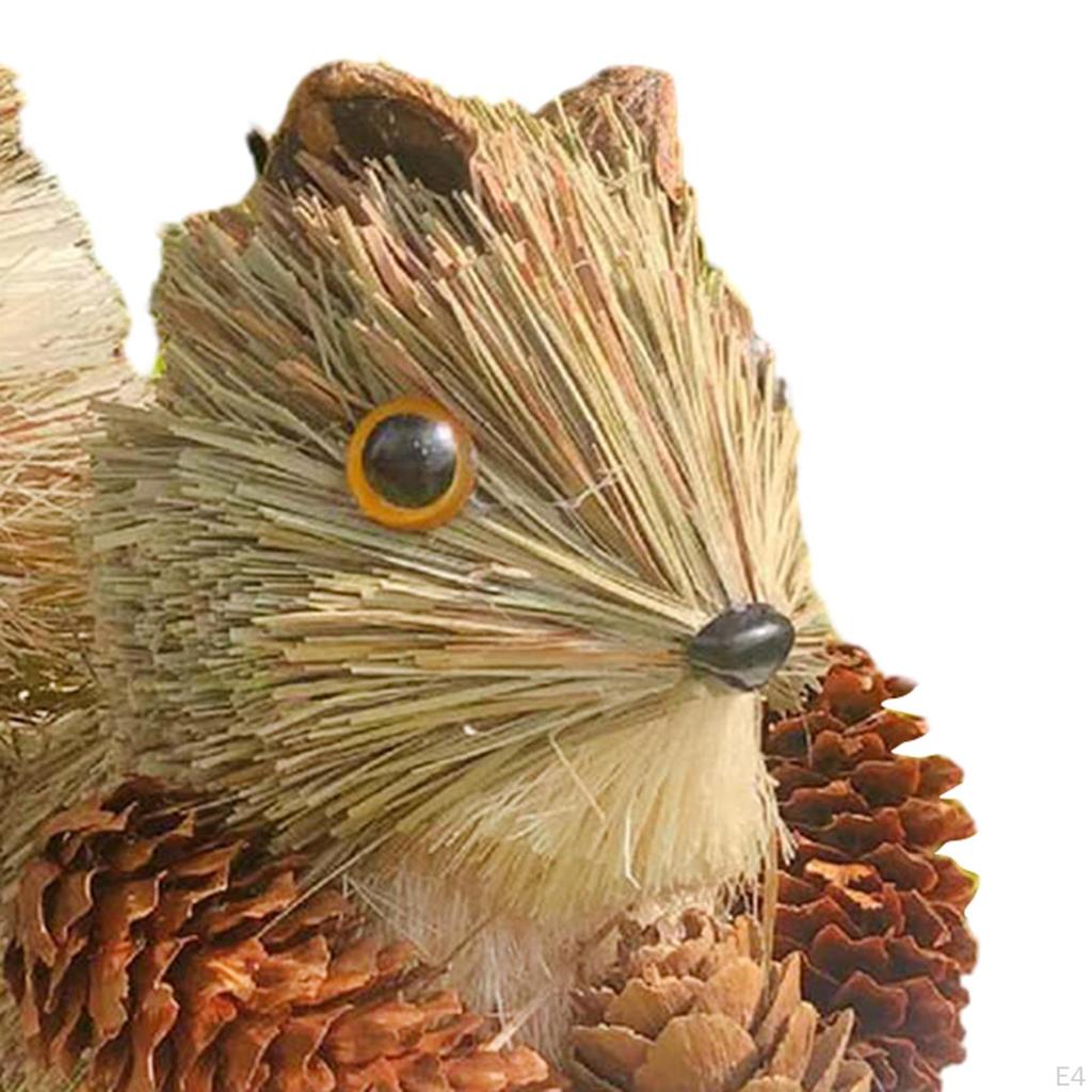 Animal Sculpture Garden Statue Ornaments Decoration Pine Cone Decorative Straw Squirrel Figurine