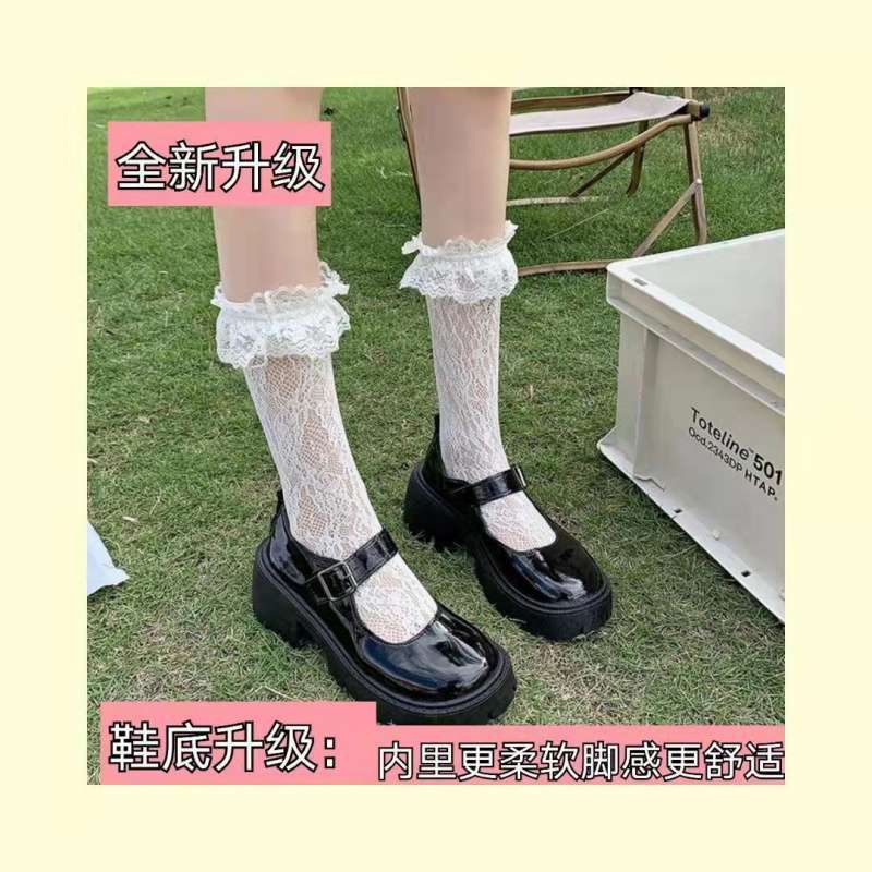 Round head small leather shoes women's British style small fragrant style Japanese jk uniform black platform one-word buckle Mary Jane shoes singl