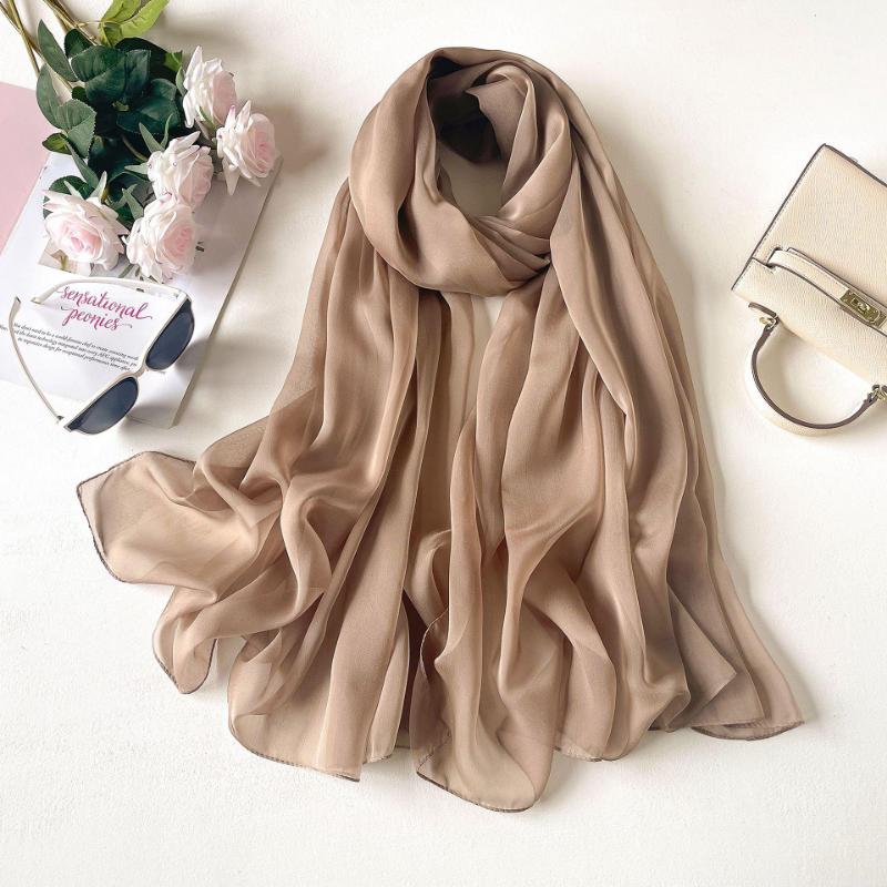 Solid Color Headscarf Silk Scarf Thin Large Scarf Travel Sun Protection Decorative Shawl Linen Plain Scarf Versatile