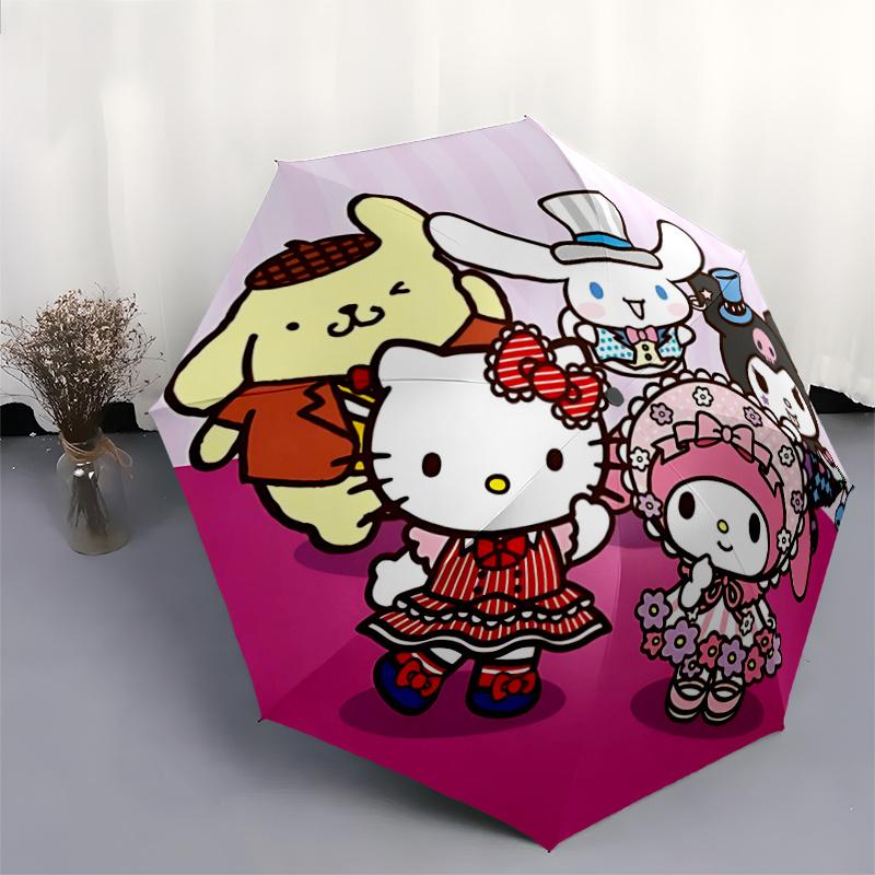 1pc Hello Kitty & Friends Automatic Opening Folding Umbrella with 8-Rib Iron Frame - Portable Tri-Fold Design for Outdoor Use, Perfect Gift for Fans,