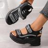 Grote Maat Dames Sandalen Zomer Ronde Neus Muffin Dikke Zool Strass