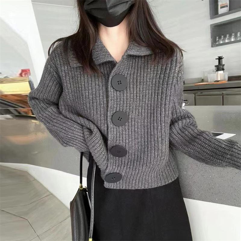 Korean Lazy Style Knit Cardigan for Women - Spring/Autumn 2025 Long Sleeve Loose Fashion with Big Buttons