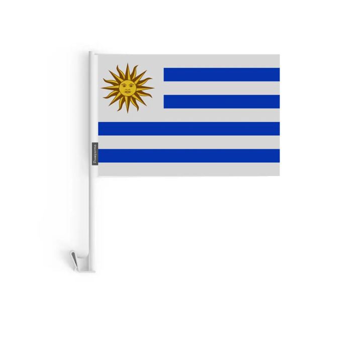 Drapeau Voiture - Uruguay - 14 X 21 Cm - 20 Pièces - Polyester - Impression Recto/verso
