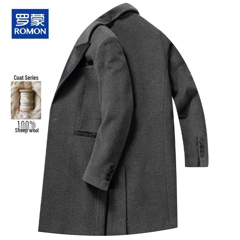 ROMON Men's 100% Wool Blend Mid-length Overcoat