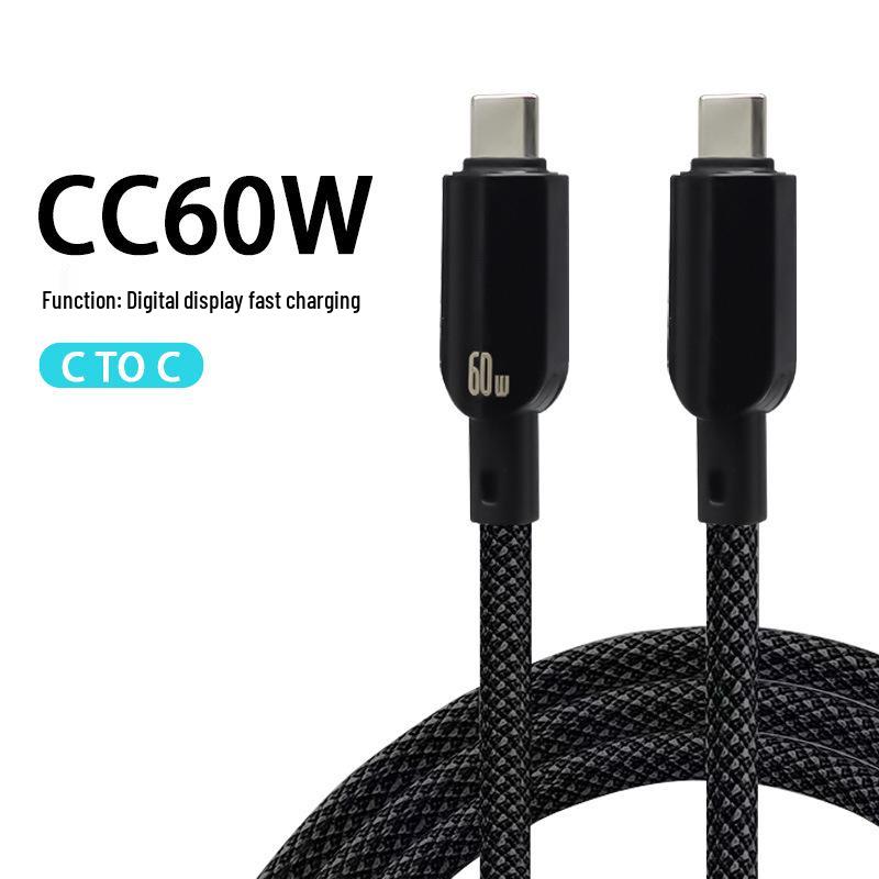 100W Transparent Braided Fast Charging Cable with Digital Display for Huawei and Apple, PD Type-C.