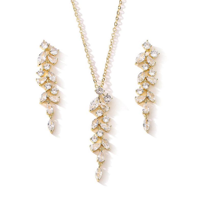 RAKOL Korean Style Fresh Floral Bridal Jewelry Set - Women's Zirconia Micro-Paved Earrings & Necklace