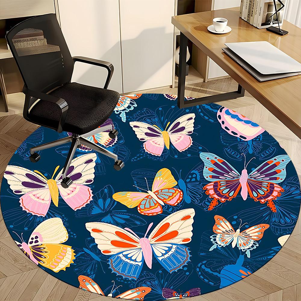 1pc Butterfly Print Carpet for Office Non Slip, Round Carpet, Soft & Comfortable, Carpet for Office, Lightweight Round Floor Mat