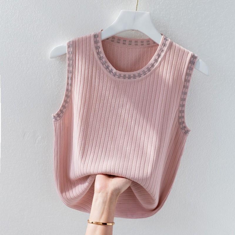 Ice Silk Camisole Vest Women's Basic T Shirt White Base Shirts Loose Shiny Silk Stylish Ladies Top Summer