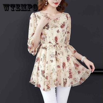Hauts en soie glacée pour femmes, chemises à imprimé Floral, grande taille, demi-manches, printemps et été, M-5XL