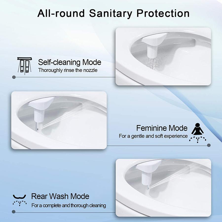 Cold Water Bidet Attachment - Dual Spray Nozzle for Feminine & Posterior Wash, Pressure Adjustment