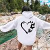 Women's European & American Style Heart Print Drop Shoulder Hooded Sweatshirt with Loose Fit and Plus Velvet.