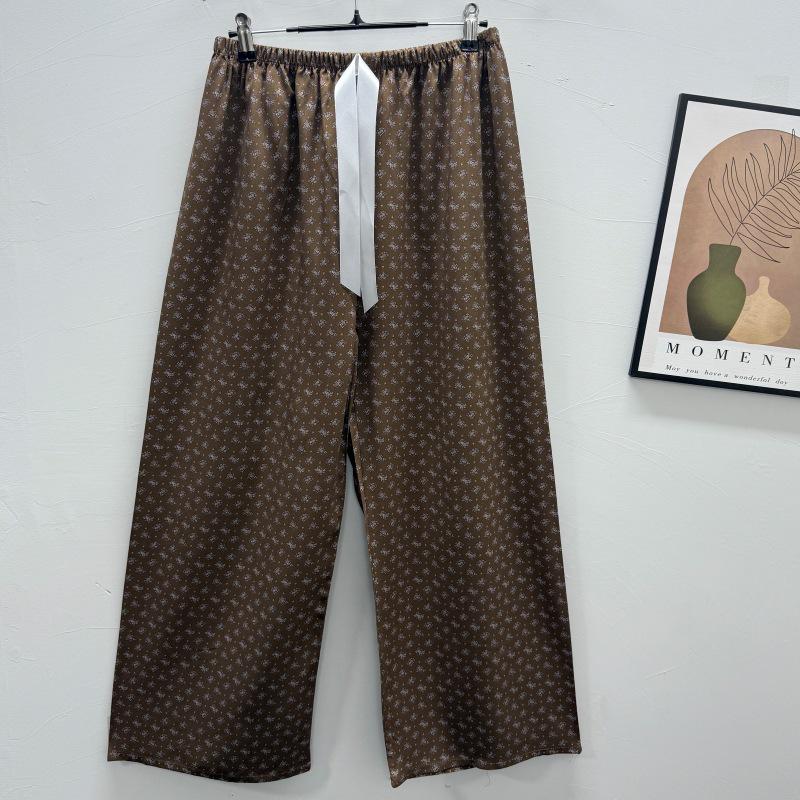 Damen-Blumen-Baumwoll-Seiden-Pyjama - Große Größen, Sommer, Leicht, Für draußen, Gerades Bein, Lockerer Schnitt